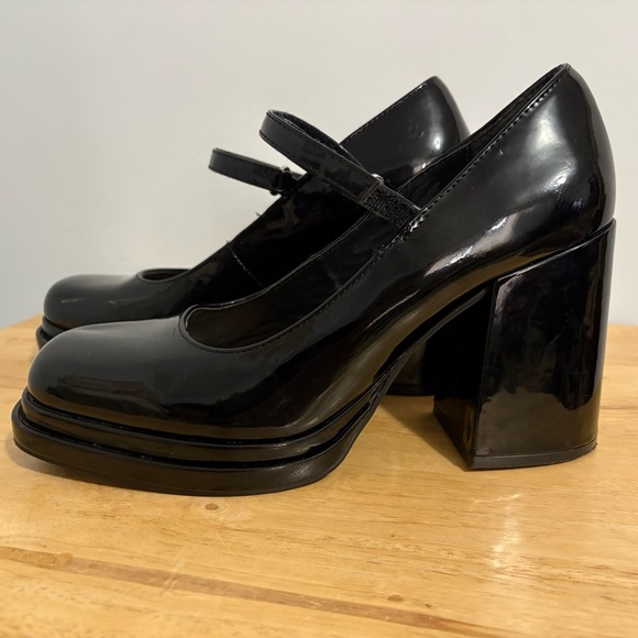 Steve Madden Womens Block Heel Patent Leather Mary Jane Pumps Black Size 10 - Picture 1 of 12